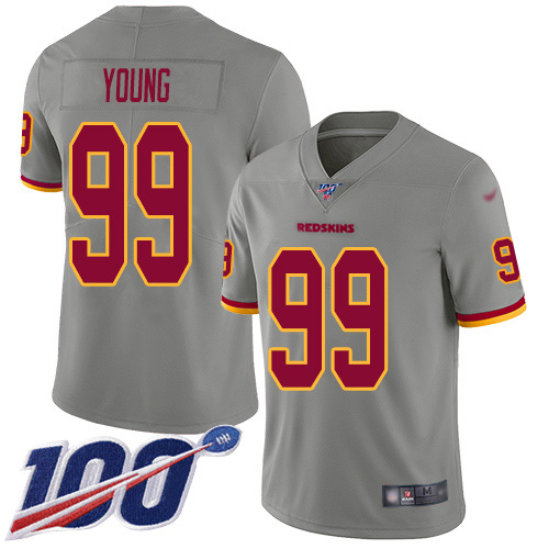 Nike Redskins #99 Chase Young Gray Men's Stitched NFL Limited Inverted Legend 100th Season Jersey Nike Redskins #99 Chase Young Gray Men's Stitched NFL Limited Inverted Legend 100th Season Jersey
