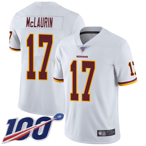 Redskins #17 Terry McLaurin White Men's Stitched Football 100th Season Vapor Limited Jersey Redskins #17 Terry McLaurin White Men's Stitched Football 100th Season Vapor Limited Jersey