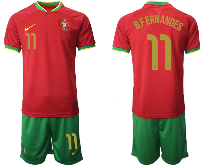 Men's Portugal #11 B.Fernandes Red Home Soccer Jersey Suit Men's Portugal #11 B.Fernandes Red Home Soccer Jersey Suit