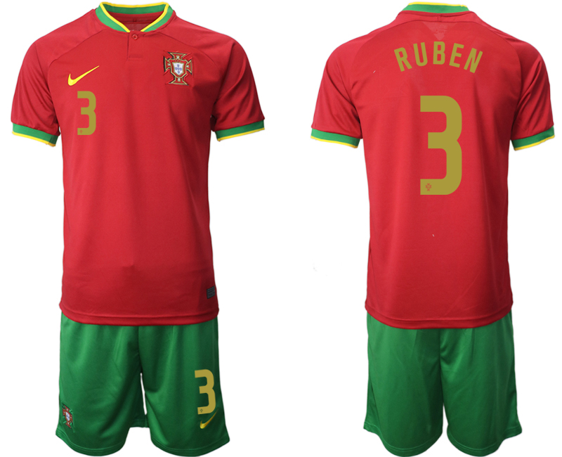 Men's Portugal #3 Ruben Red Home Soccer Jersey Suit Men's Portugal #3 Ruben Red Home Soccer Jersey Suit