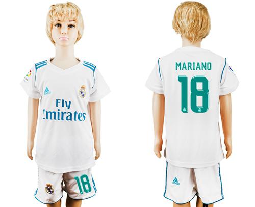 Real Madrid #18 Mariano White Home Kid Soccer Club Jersey