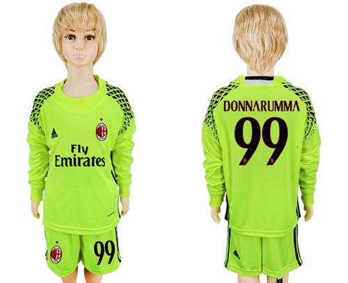 AC Milan #99 Donnarumma Shiny Green Long Sleeves Kid Soccer Club Jersey