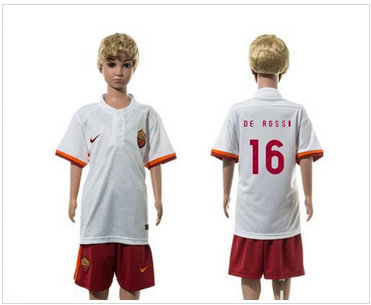 Roma #16 De Rossi Away Kid Soccer Club Jersey