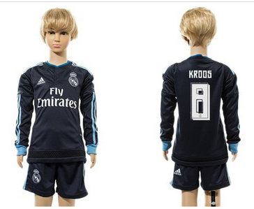 Real Madrid #8 Kroos Navy Blue Long Sleeves Kid Soccer Club Jersey (2)