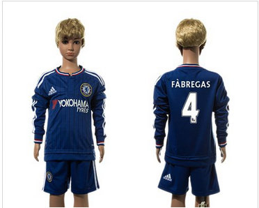 Chelsea #4 Fabregas Blue Home Long Sleeves Kid Soccer Club Jersey
