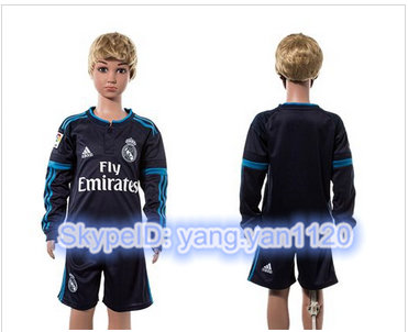 Real Madrid Blank Navy Blue Long Sleeves Kid Soccer Club Jersey