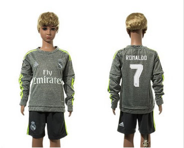 Real Madrid #7 Ronaldo Grey Long Sleeves Kid Soccer Club Jersey