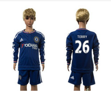 Chelsea #26 Terry Blue Home Long Sleeves Kid Soccer Club Jersey