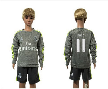 Real Madrid #11 Bale Grey Long Sleeves Kid Soccer Club Jersey