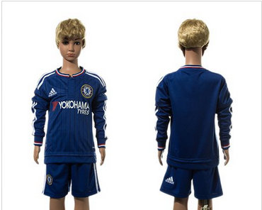Chelsea Blank Blue Home Long Sleeves Kid Soccer Club Jersey