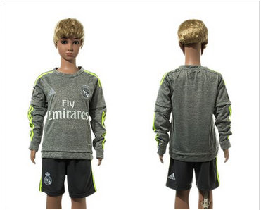 Real Madrid Blank Grey Long Sleeves Kid Soccer Club Jersey