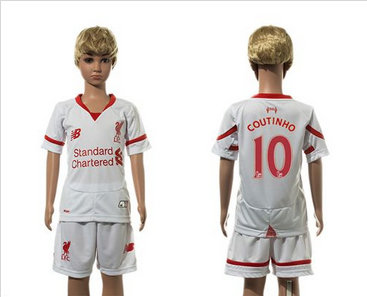 Liverpool #10 Coutinho White Away Kid Soccer Club Jersey