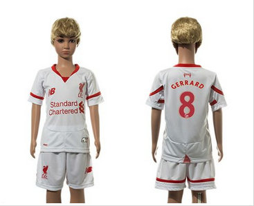Liverpool #8 Gerrard White Away Kid Soccer Club Jersey