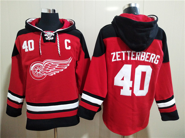 Men's Detroit Red Wings #40 Henrik Zetterberg Red Ageless Must-Have Lace-Up Pullover Hoodie Men's Detroit Red Wings #40 Henrik Zetterberg Red Ageless Must-Have Lace-Up Pullover Hoodie