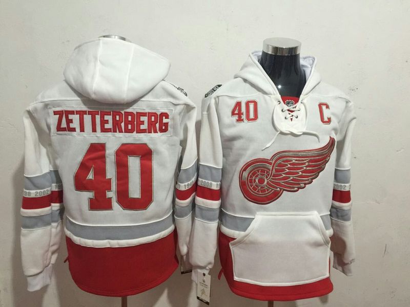 Red Wings 40 Henrik Zetterberg White All Stitched Hooded Sweatshirt Red Wings 40 Henrik Zetterberg White All Stitched Hooded Sweatshirt