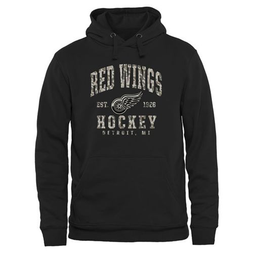 Men's Detroit Red Wings Black Camo Stack Pullover Hoodie Men's Detroit Red Wings Black Camo Stack Pullover Hoodie