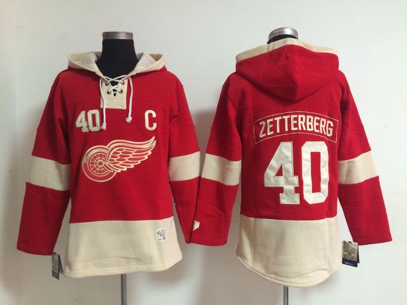 Red Wings #40 Zetterberg Red Stitched NHL Hoodie
