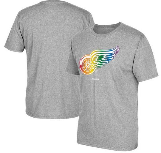 Detroit Red Wings Gray Reebok Rainbow Pride Men's Short Sleeve T-Shirt Detroit Red Wings Gray Reebok Rainbow Pride Men's Short Sleeve T-Shirt