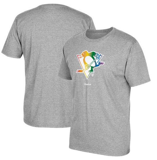 Pittsburgh Penguins Gray Reebok Rainbow Pride Men's Short Sleeve T-Shirt Pittsburgh Penguins Gray Reebok Rainbow Pride Men's Short Sleeve T-Shirt