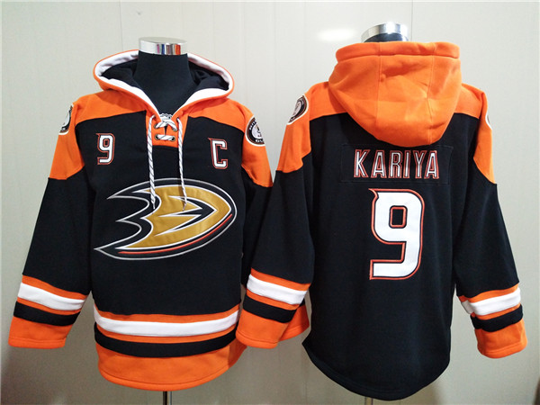 Men's Anaheim Ducks #9 Paul Kariya Black Ageless Must-Have Lace-Up Pullover Hoodie Men's Anaheim Ducks #9 Paul Kariya Black Ageless Must-Have Lace-Up Pullover Hoodie