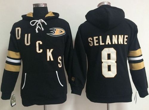 Anaheim Ducks #8 Teemu Selanne Black Women's Old Time Heidi NHL Hoodie Anaheim Ducks #8 Teemu Selanne Black Women's Old Time Heidi NHL Hoodie