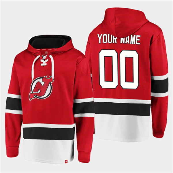 Men's New Jersey Devils Active Player Custom Red Ageless Must-Have Lace-Up Pullover Hoodie Men's New Jersey Devils Active Player Custom Red Ageless Must-Have Lace-Up Pullover Hoodie