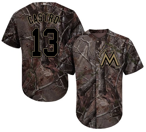 Marlins #13 Starlin Castro Camo Realtree Collection Cool Base Stitched Youth Baseball Jersey