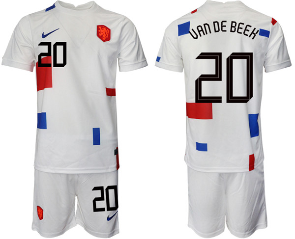 Men's Netherlands #20 Uan De Beeh White Away Soccer Jersey Suit