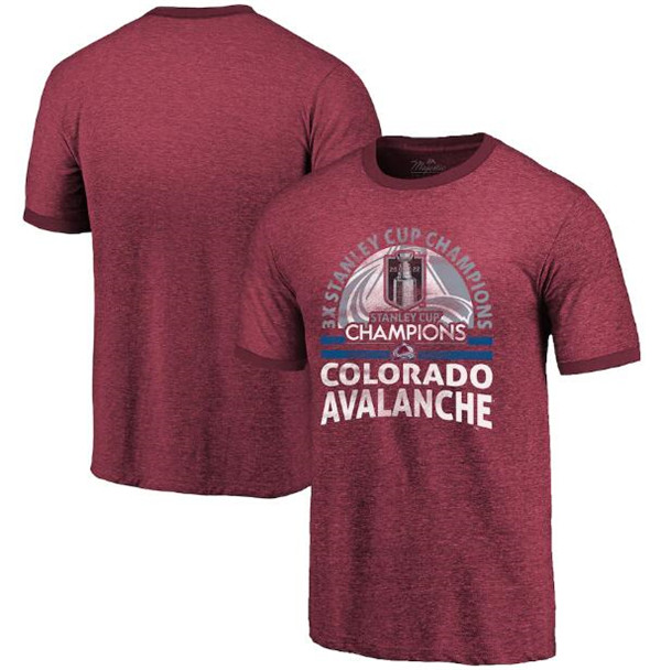 Men's Colorado Avalanche Burgundy 3-Time Stanley Cup Champions Ringer Tri-Blend T-Shirt Men's Colorado Avalanche Burgundy 3-Time Stanley Cup Champions Ringer Tri-Blend T-Shirt