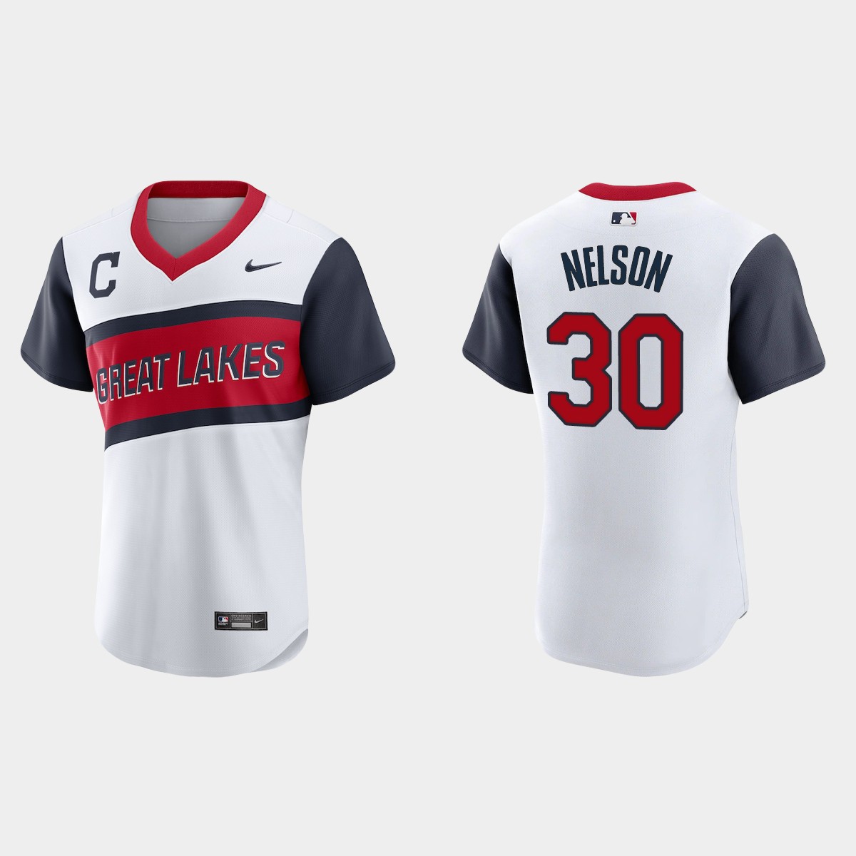 Cleveland Indians #30 Kyle Nelson Men's Nike White 2021 Little League Class Authentic MLB Jersey Cleveland Indians #30 Kyle Nelson Men's Nike White 2021 Little League Class Authentic MLB Jersey