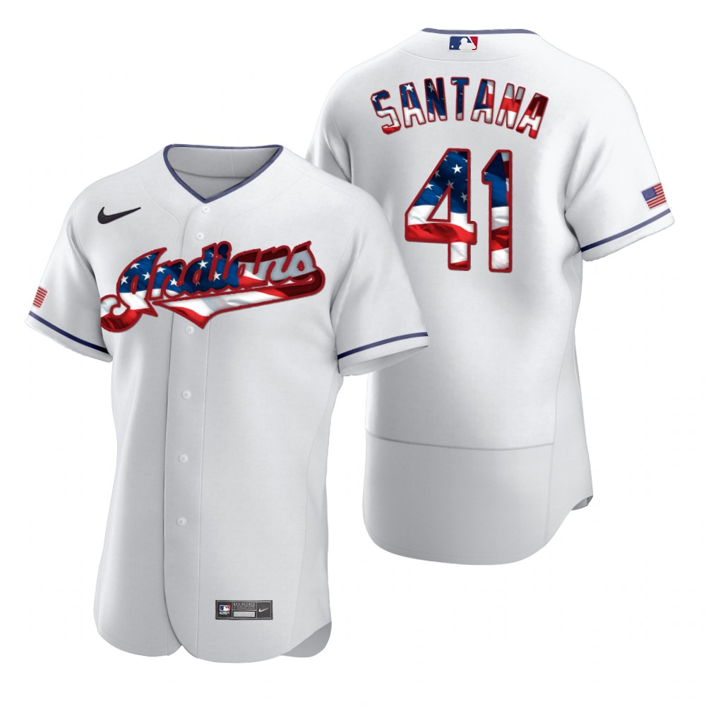 Cleveland Indians #41 Carlos Santana Men's Nike White Fluttering USA Flag Limited Edition Authentic MLB Jersey Cleveland Indians #41 Carlos Santana Men's Nike White Fluttering USA Flag Limited Edition Authentic MLB Jersey