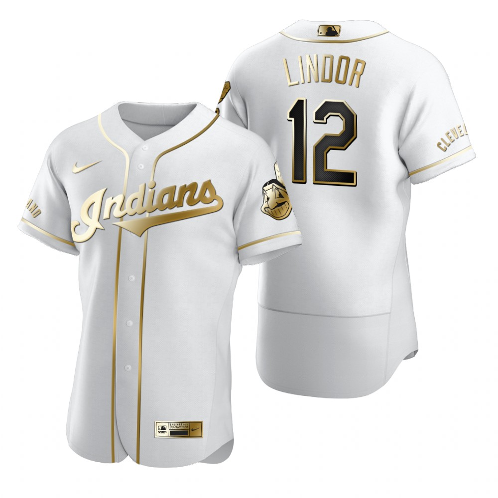 Cleveland Indians #12 Francisco Lindor White Nike Men's Authentic Golden Edition MLB Jersey Cleveland Indians #12 Francisco Lindor White Nike Men's Authentic Golden Edition MLB Jersey