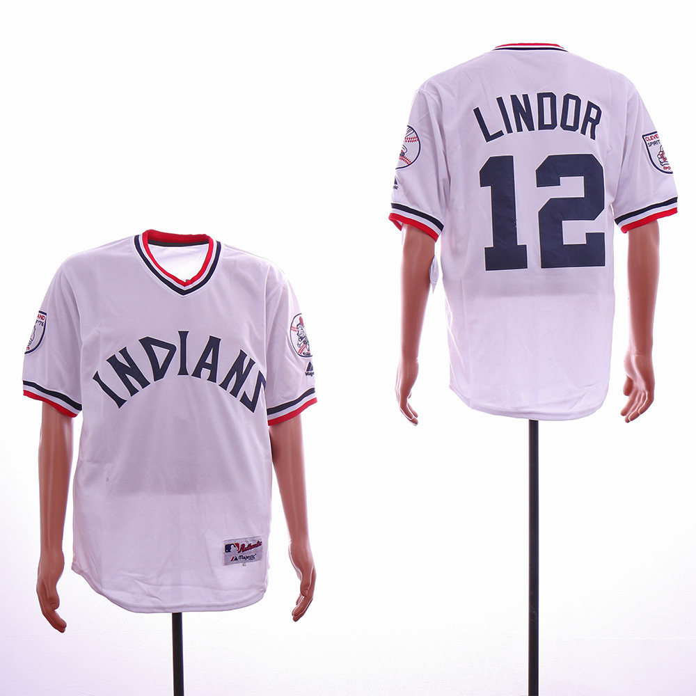 Indians 12 Francisco Lindor White Throwback Jersey Indians 12 Francisco Lindor White Throwback Jersey
