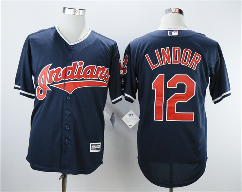 Indians #12 Francisco Lindor Navy Cool Base Jersey Indians #12 Francisco Lindor Navy Cool Base Jersey