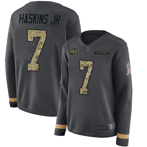 Redskins #7 Dwayne Haskins Jr Anthracite Salute to Service Women's Stitched Football Limited Therma Long Sleeve Jersey Redskins #7 Dwayne Haskins Jr Anthracite Salute to Service Women's Stitched Football Limited Therma Long Sleeve Jersey