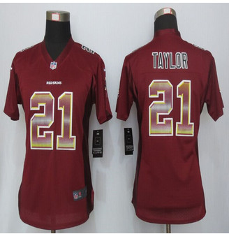Women New Redskins #21 Sean Taylor Red Strobe Elite Jersey