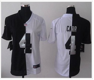Women's NEW Raiders #4 Derek Carr Black-White NFL Elite Split Jersey Women's NEW Raiders #4 Derek Carr Black-White NFL Elite Split Jersey