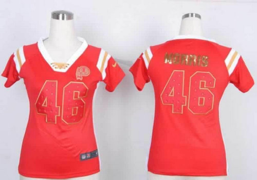NEW Washington Redskins Alfred Morris 46 Women Draft Him Shimmer V-Neck T-Shirt - Red NEW Washington Redskins Alfred Morris 46 Women Draft Him Shimmer V-Neck T-Shirt - Red