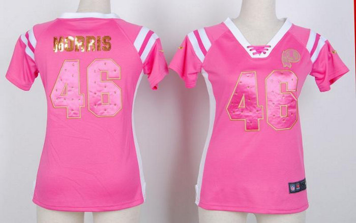 NEW Washington Redskins Alfred Morris 46 Women Draft Him Shimmer V-Neck T-Shirt - Pink NEW Washington Redskins Alfred Morris 46 Women Draft Him Shimmer V-Neck T-Shirt - Pink
