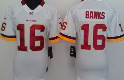 Women Nike Washington Redskins 16 Banks White Jerseys