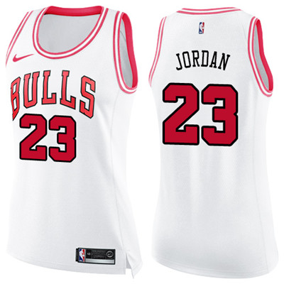Nike Bulls #23 Michael Jordan White Pink Women's NBA Swingman Fashion Jersey Nike Bulls #23 Michael Jordan White Pink Women's NBA Swingman Fashion Jersey