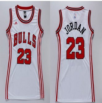 Women Bulls #23 Michael Jordan White Dress Stitched NBA Jersey Women Bulls #23 Michael Jordan White Dress Stitched NBA Jersey