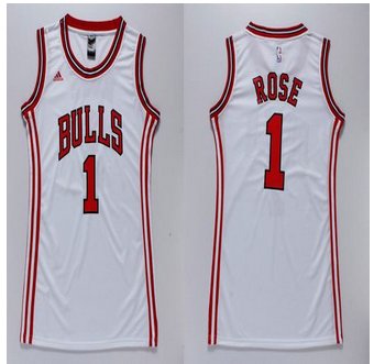 Women Bulls #1 Derrick Rose White Dress Stitched NBA Jersey Women Bulls #1 Derrick Rose White Dress Stitched NBA Jersey