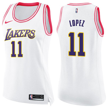 Nike Lakers #11 Brook Lopez White Pink Women's NBA Swingman Fashion Jersey Nike Lakers #11 Brook Lopez White Pink Women's NBA Swingman Fashion Jersey