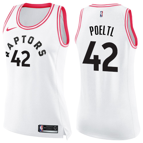 Nike Raptors #42 Jakob Poeltl White Pink Women's NBA Swingman Fashion Jersey
