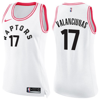 Nike Raptors #17 Jonas Valanciunas White Pink Women's NBA Swingman Fashion Jersey