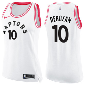Nike Raptors #10 DeMar DeRozan White Pink Women's NBA Swingman Fashion Jersey