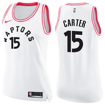 Nike Raptors #15 Vince Carter White Pink Women's NBA Swingman Fashion Jersey