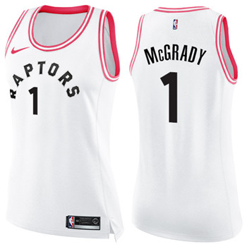 Nike Raptors #1 Tracy Mcgrady White Pink Women's NBA Swingman Fashion Jersey
