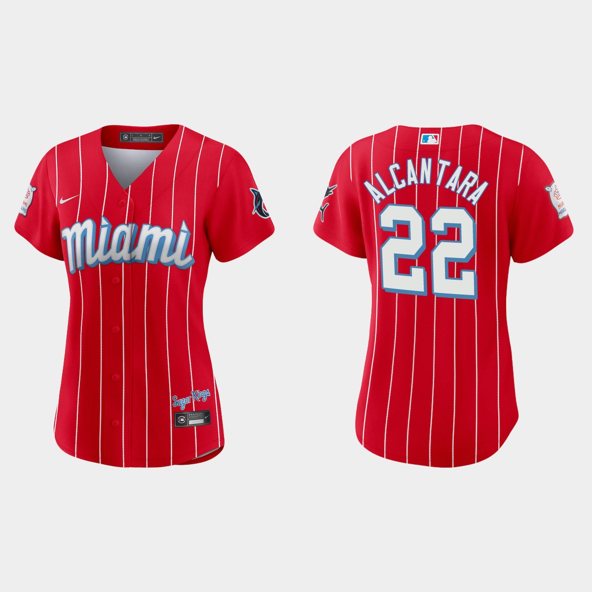 Miami Marlins #22 Sandy Alcantara Women's Nike 2021 City Connect Authentic MLB Jersey Red Miami Marlins #22 Sandy Alcantara Women's Nike 2021 City Connect Authentic MLB Jersey Red